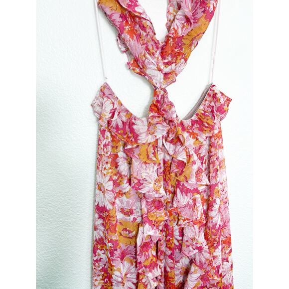 ASTR The Label Palace Floral Cut Out Ruffled Maxi Dress Size Medium Pink Wedding - Picture 7 of 13